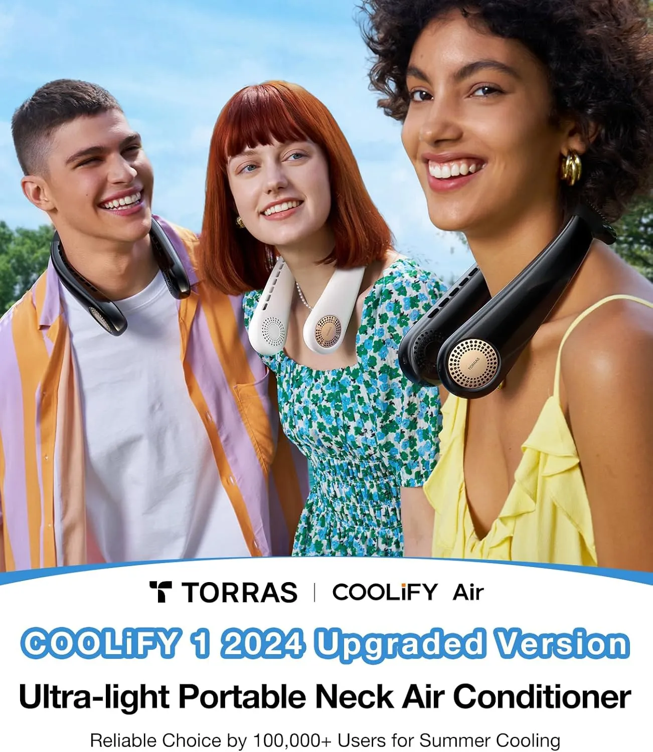 TORRAS COOLiFY Air Upgraded Neck Fan Air Conditioner, Upper-Lower Airflow, 5000 Mah Light Portable Fan Rechargeable, Personal Cooling Fan Travel Essentials, Mothers' Day Gifts for Mom Wife, Black