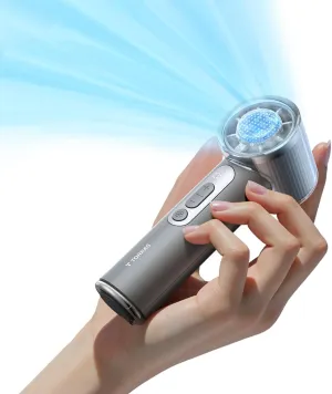 TORRAS COOLiFY iva Handheld Fan with Ice Cooler, 0-100 Adjustable Speed, Super Mini Powerful Portable Fan 5000mAh Rechargeable, Hand Fans for Travel Essentials, Outdoor, Gifts for Dad Women, Charcoal Battery-powered portable fan