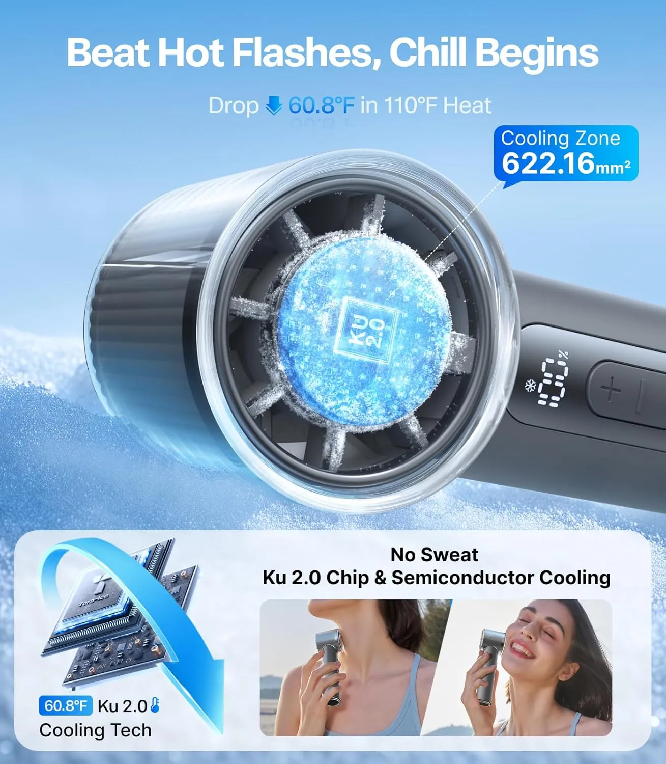TORRAS COOLiFY iva Handheld Fan with Ice Cooler, 0-100 Adjustable Speed, Super Mini Powerful Portable Fan 5000mAh Rechargeable, Hand Fans for Travel Essentials, Outdoor, Gifts for Dad Women, Charcoal