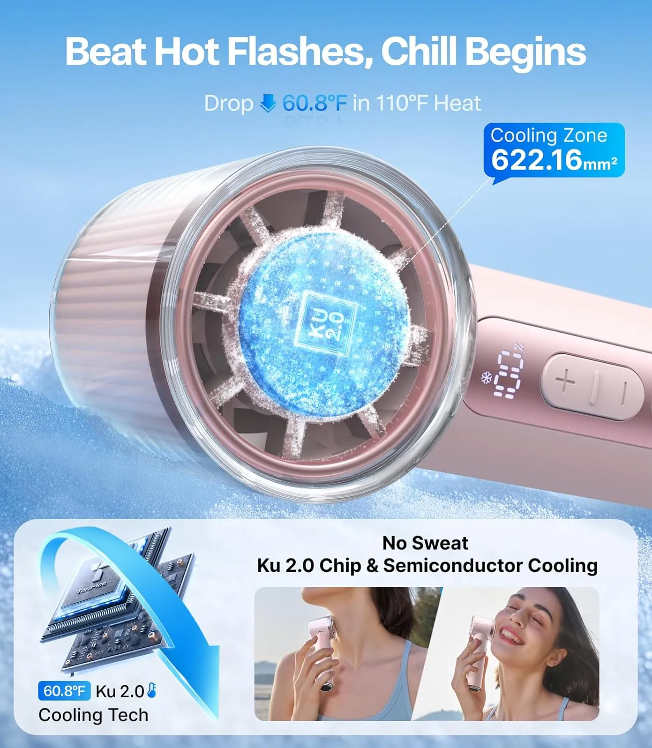 TORRAS COOLiFY iva Handheld Fan with Ice Cooler, [Chill to 60.8F in 1s] 0-100 Speed, Super Mini Powerful Portable Fan, 5000mAh Rechargeable Hand Fan, Travel Essentials, Gifts for Dad Husband, Pink
