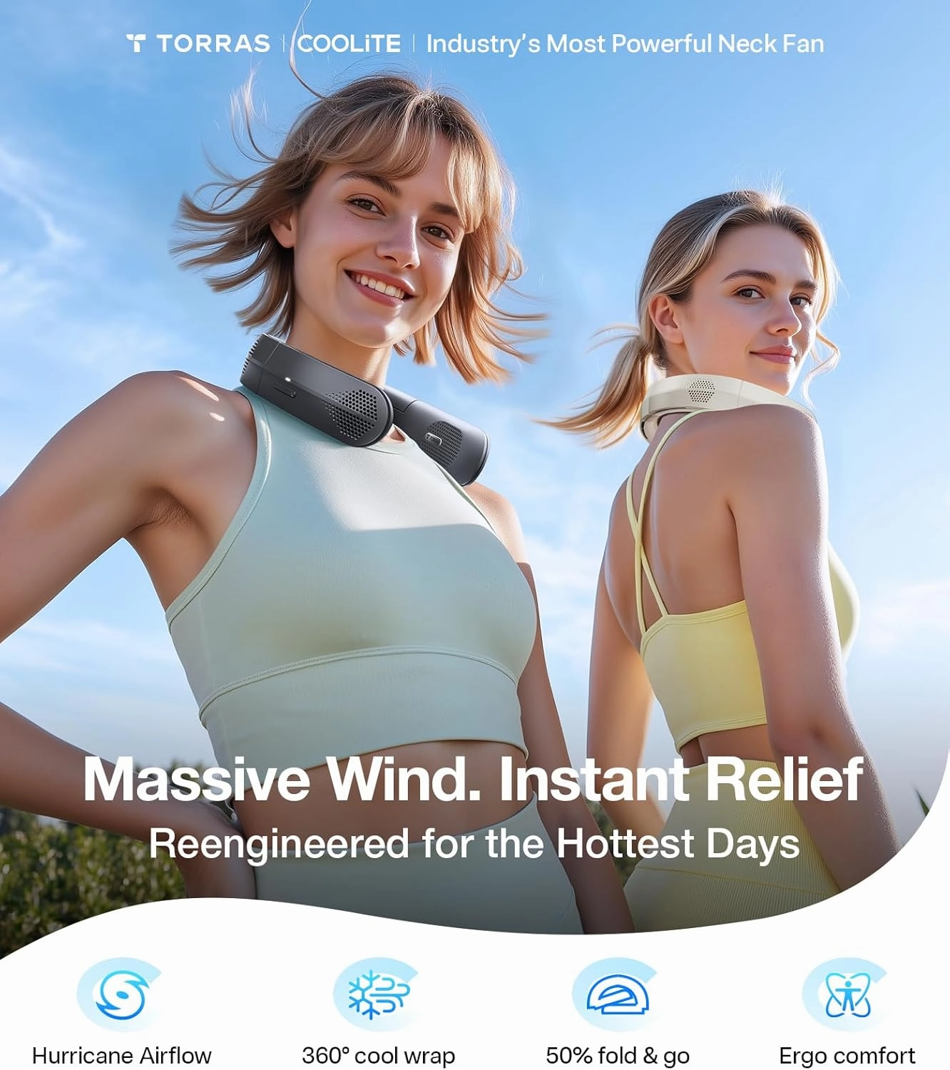 TORRAS COOLiTE Neck Fan, Industrys Strongest Wind Power, Portable Neck Fan with 14H Battery, 360 Cooling Neck Fan, Lightweight & Foldable Neck Fans for Outdoor, Travel, Gifts for Dad, Women, Ivory