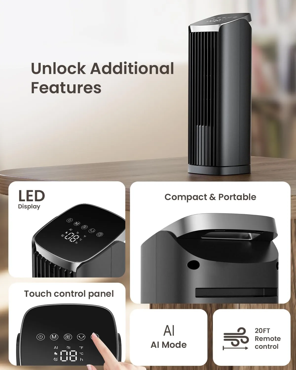 Tower Fan for Bedroom, 13" Tower Fan with Remote, 4 Modes 4 Speeds Max 24ft/, 70 Oscillating Desk Fan, Led Display, 12Timer,13" Bladeless Portable Fan, Cooling Fans for Home