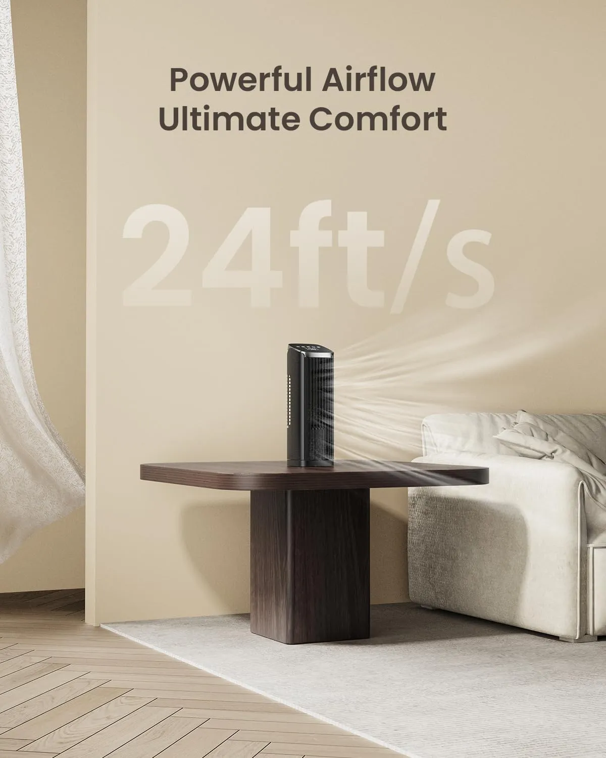 Tower Fan for Bedroom, 13" Tower Fan with Remote, 4 Modes 4 Speeds Max 24ft/, 70 Oscillating Desk Fan, Led Display, 12Timer,13" Bladeless Portable Fan, Cooling Fans for Home
