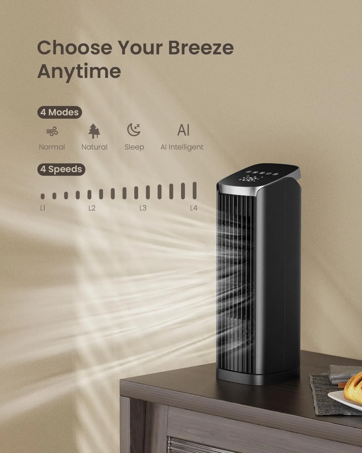Tower Fan for Bedroom, 13" Tower Fan with Remote, 4 Modes 4 Speeds Max 24ft/, 70 Oscillating Desk Fan, Led Display, 12Timer,13" Bladeless Portable Fan, Cooling Fans for Home