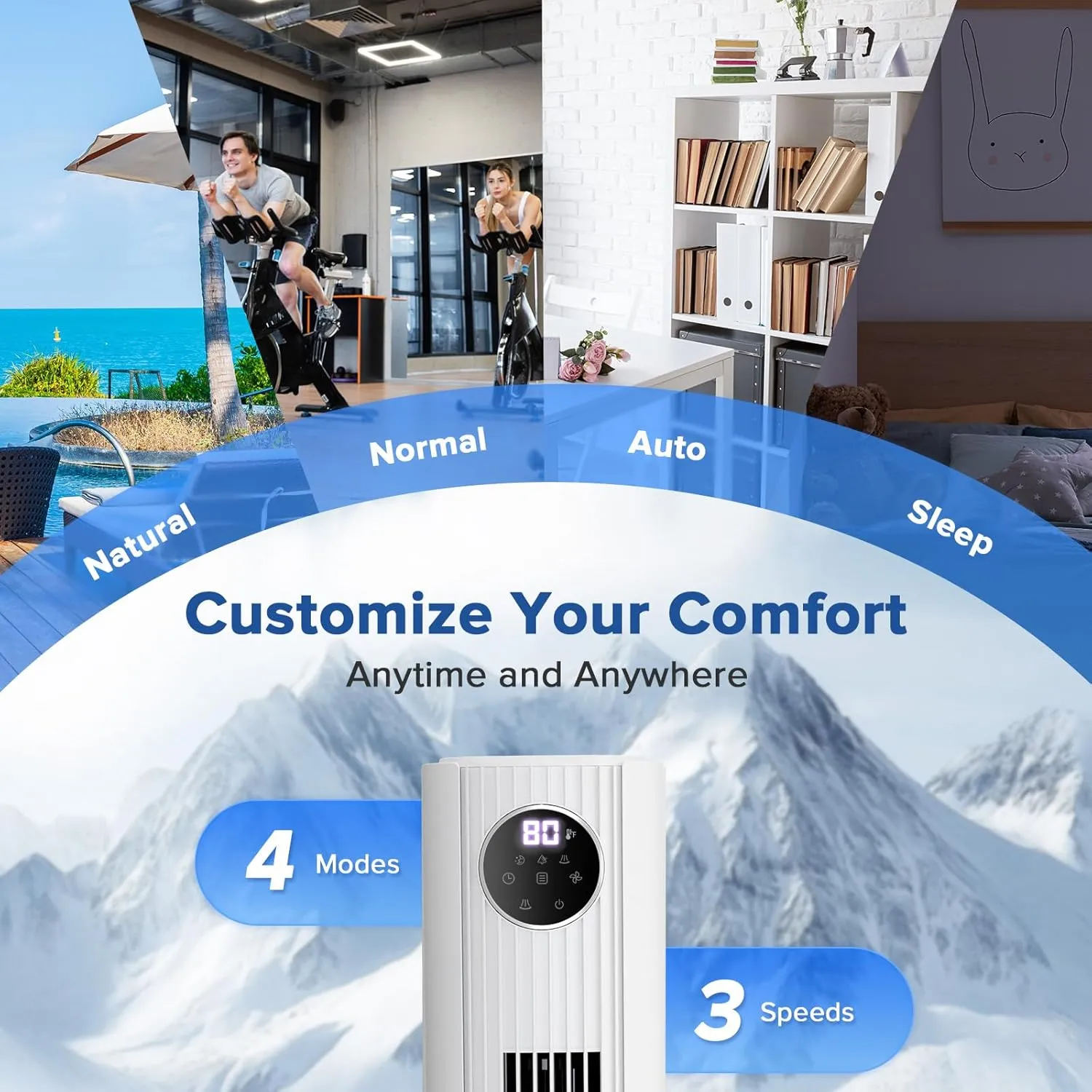Tower Fan for Bedroom 25ft/s Standing Fan 85 Oscillating Fan with Remote, 3 Speeds, 4 Modes, 12H Timer, Portable Bladeless Floor Fan for Indoors/Home/Office, White