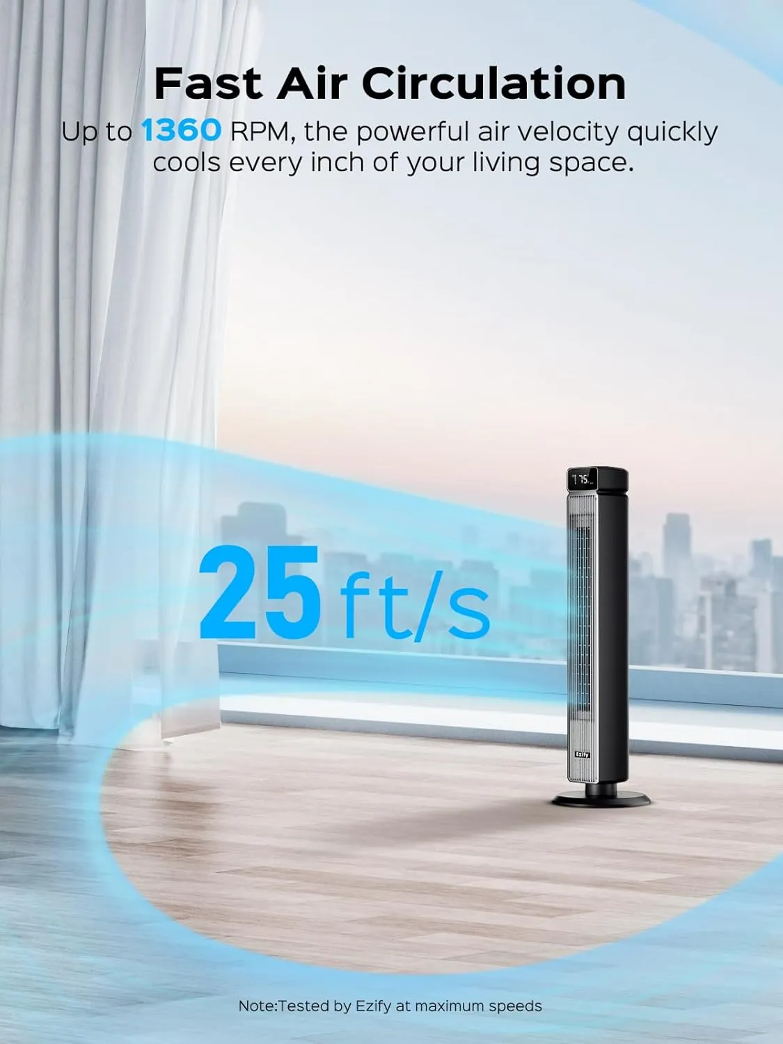 Tower Fan for Bedroom, 25ft/s Velocity, 90 Oscillating Tower Fan with Remote, 30dB Quiet, 6 Speeds, 4 Modes, 12H Timer & Child-Safe Design, 40-inch Cooling Fans for Home Living Room Office