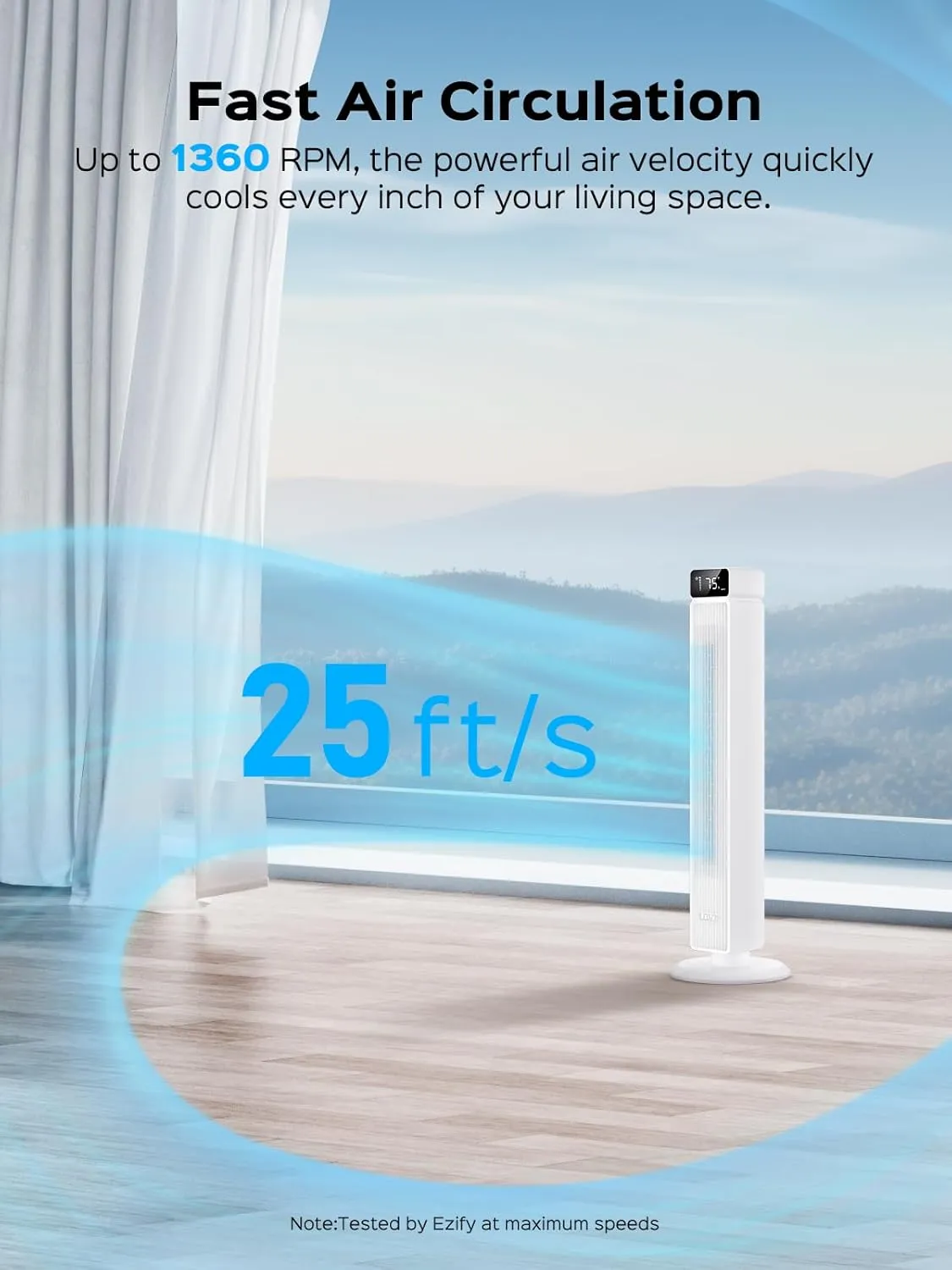 Tower Fan for Bedroom, 25ft/s Velocity, 90 Oscillating Tower Fan with Remote, 30dB Quiet, 6 Speeds, 4 Modes, 12H Timer & Child-Safe Design, 40-inch Cooling Fans for Home Living Room Office