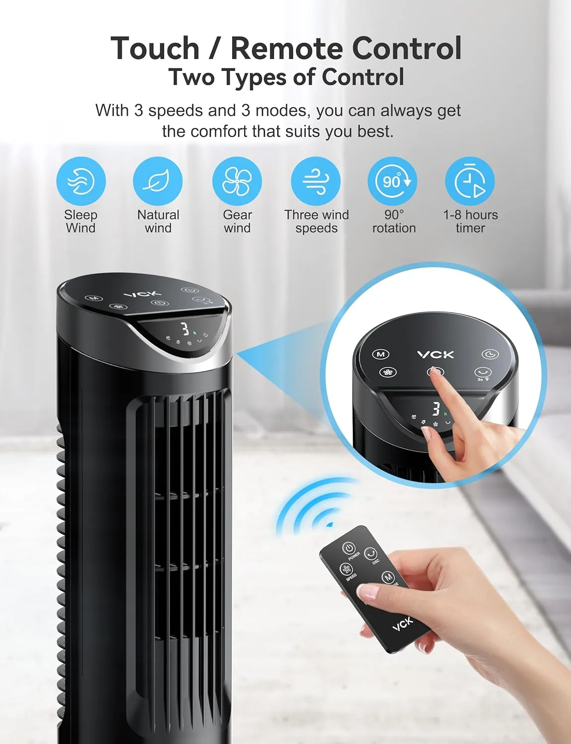 Tower Fan for Bedroom, 26 dB Quiet Bladeless Fan with Remote, LED Display, 9 Speeds, 1-8H Timer, Personal Desk Fan 90 Oscillating Fans for Indoors, 13 Inch Portable Table Fan for Room, Home, Office
