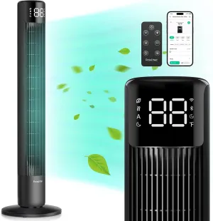 Tower Fan for Bedroom 43 inch with 120 Oscillating Quiet Cooling Tower Fan for Home, Stand up Fan with Remote & APP, Smart Floor Fan with 8 Speeds, Cooling Fan for Office/Living Room Tower bladeless fan for modern homes