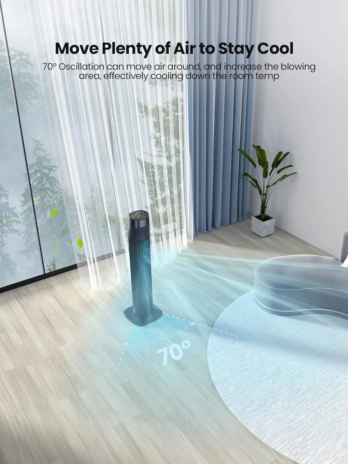 Tower Fan for Bedroom, 80 Oscillating With Remote, 7.5H Timer, 3 Speeds, Standing Bladeless Cooling Fan for Room Office 32 Inch