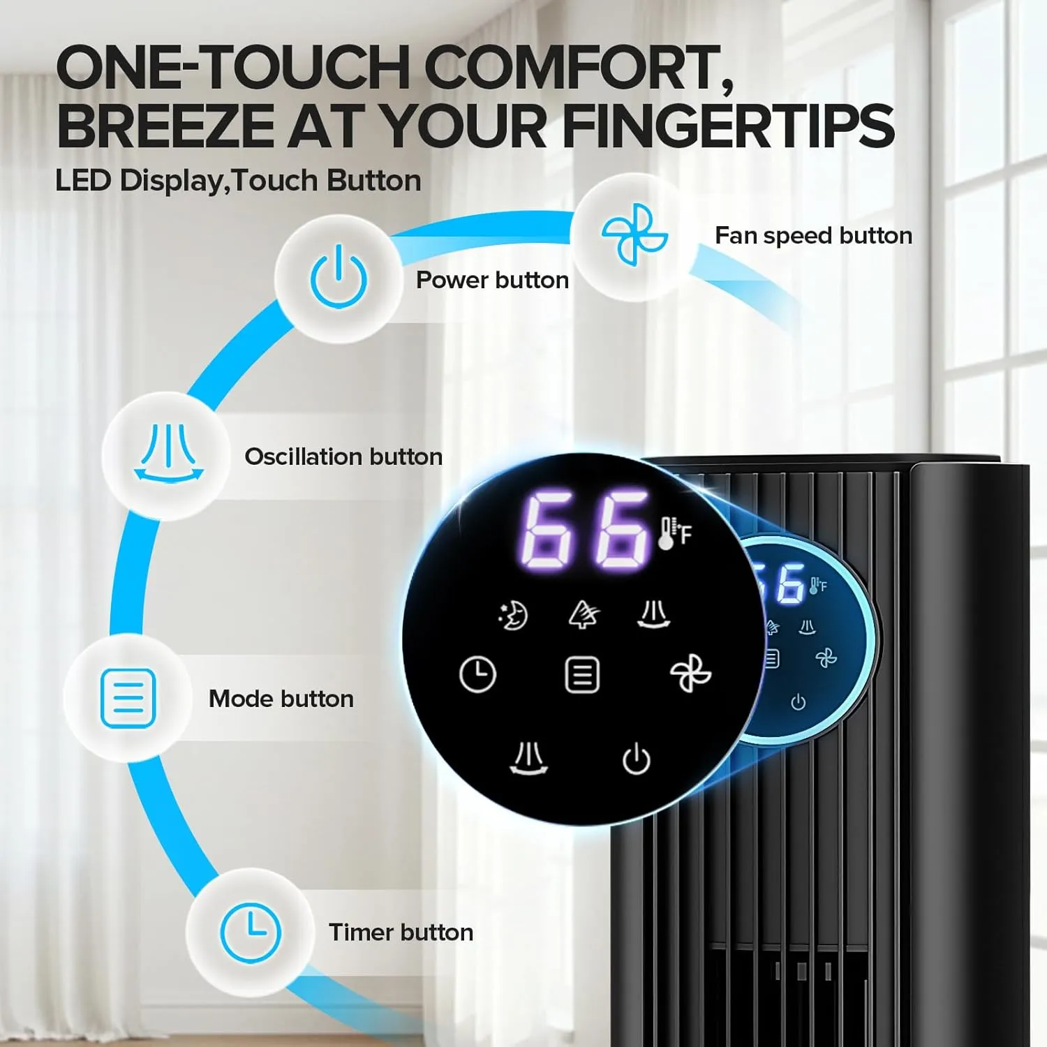 Tower Fan for Bedroom, Standing Bladeless Fan that Blows Cold Air for Home, 85 Oscillating Quiet Cooling Floor Fans with Remote, 12H Timer, 23ft/s Velocity, 3 Speeds, 4 Modes, 36 inch (Black)
