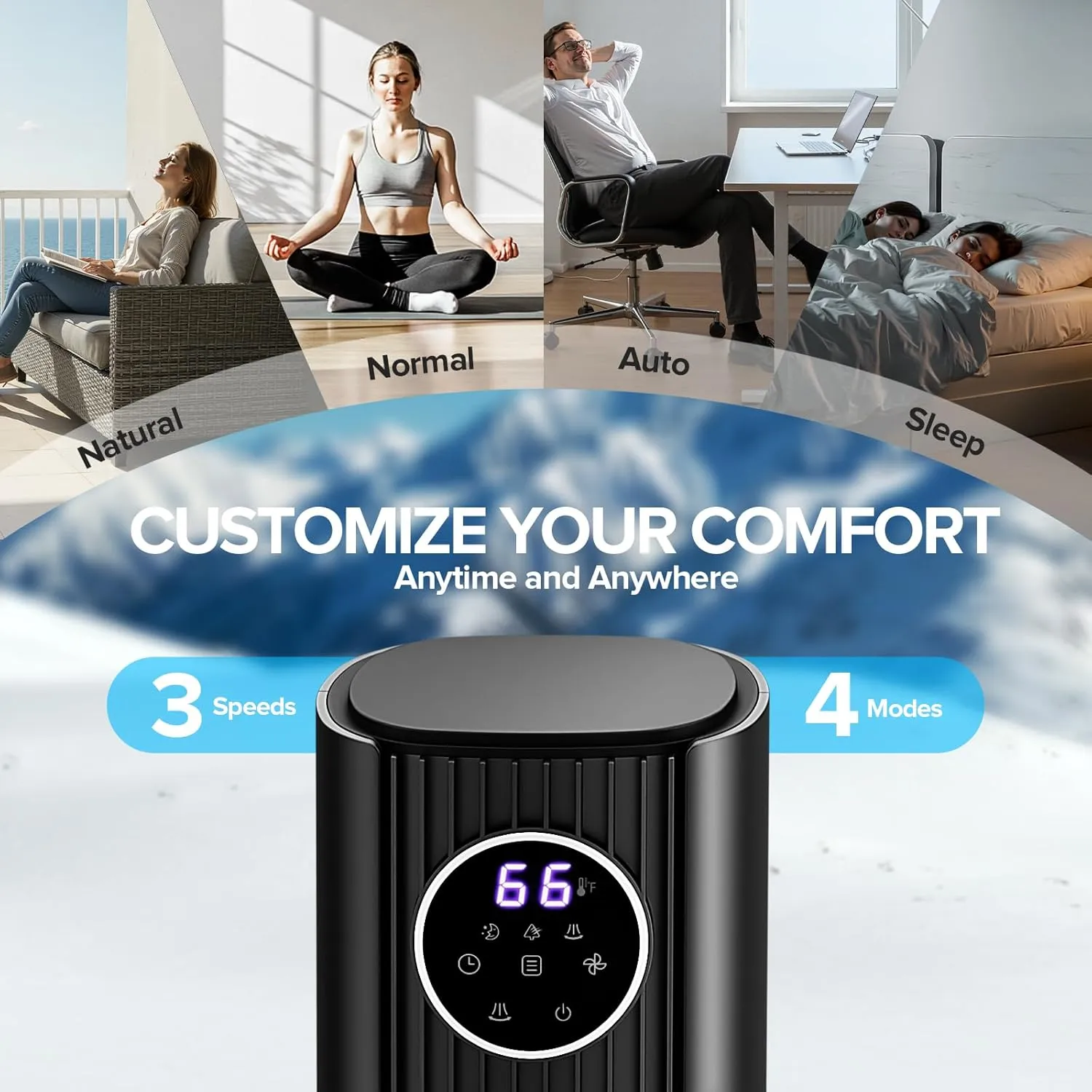 Tower Fan for Bedroom, Standing Bladeless Fan that Blows Cold Air for Home, 85 Oscillating Quiet Cooling Floor Fans with Remote, 12H Timer, 23ft/s Velocity, 3 Speeds, 4 Modes, 36 inch (Black)