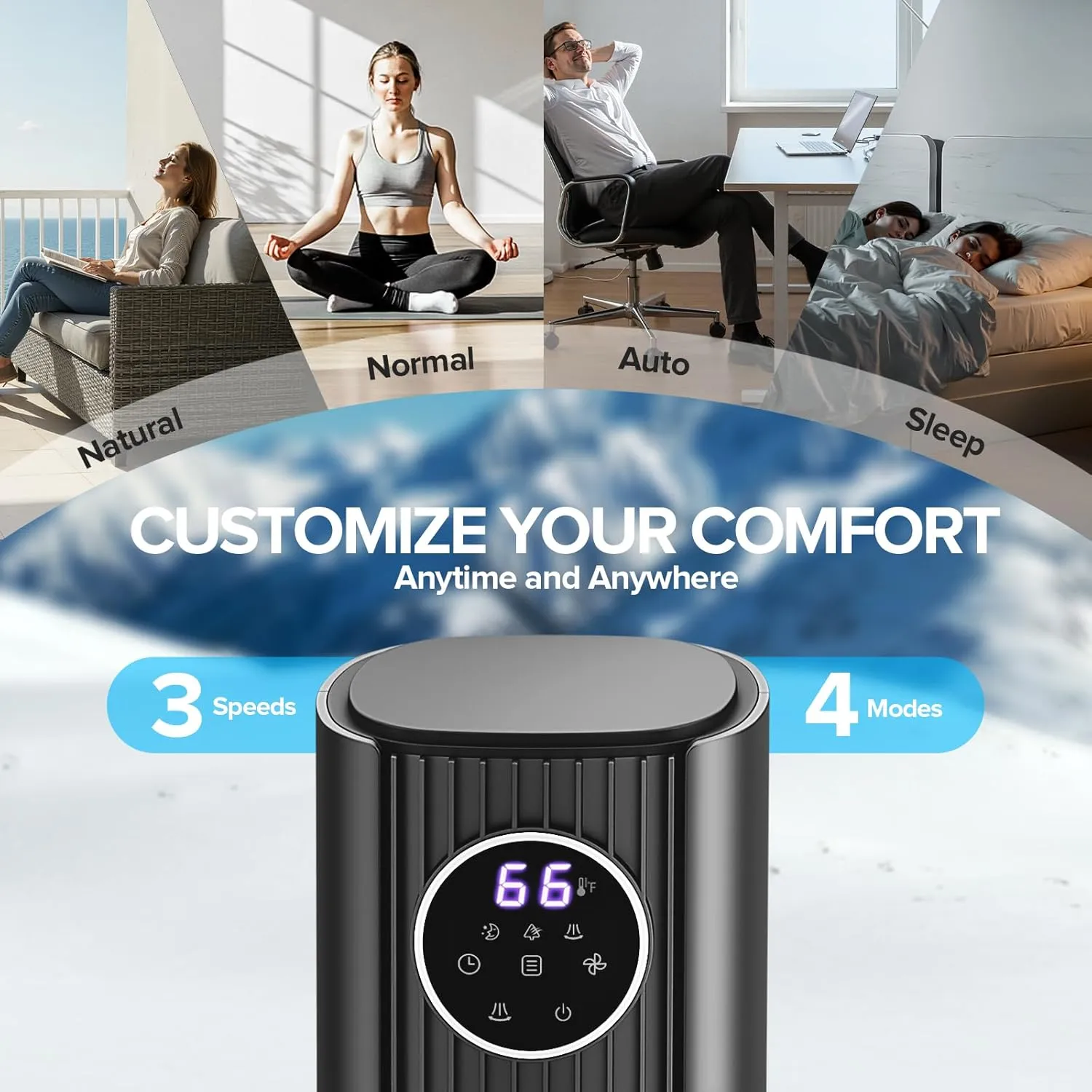 Tower Fan for Bedroom, Standing Bladeless Fan that Blows Cold Air for Home, 85 Oscillating Quiet Cooling Floor Fans with Remote, 12H Timer, 23ft/s Velocity, 3 Speeds, 4 Modes, 36 inch (Grey)