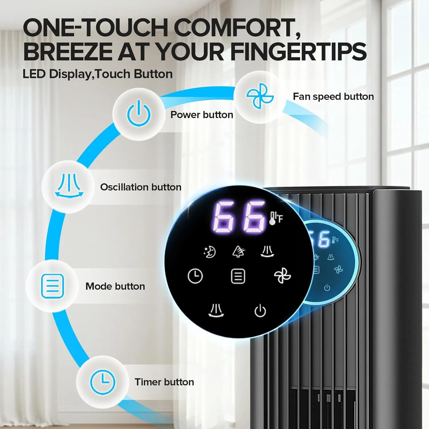 Tower Fan for Bedroom, Standing Bladeless Fan that Blows Cold Air for Home, 85 Oscillating Quiet Cooling Floor Fans with Remote, 12H Timer, 23ft/s Velocity, 3 Speeds, 4 Modes, 36 inch (Grey)