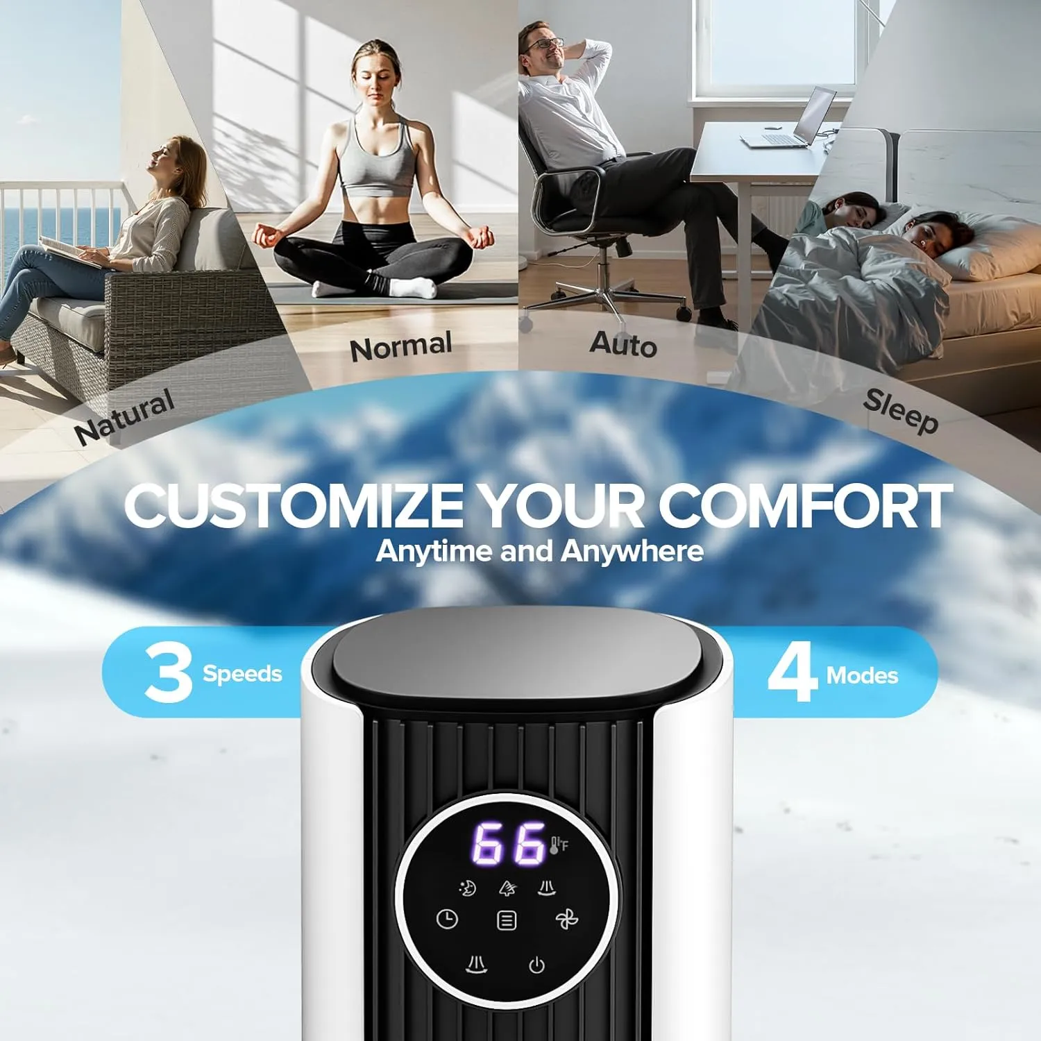 Tower Fan for Bedroom, Standing Bladeless Fan that Blows Cold Air for Home, 85 Oscillating Quiet Cooling Floor Fans with Remote, 12H Timer, 23ft/s Velocity, 3 Speeds, 4 Modes, 36 inch (Secondary)