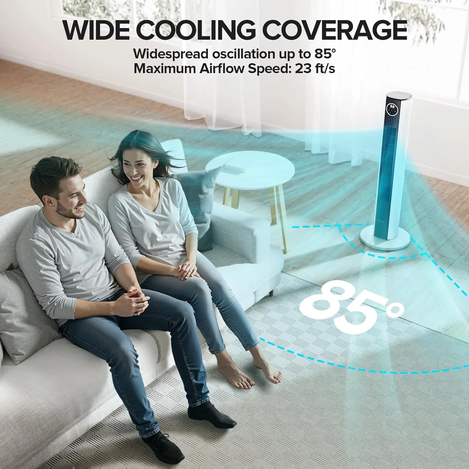 Tower Fan for Bedroom, Standing Bladeless Fan that Blows Cold Air for Home, 85 Oscillating Quiet Cooling Floor Fans with Remote, 12H Timer, 23ft/s Velocity, 3 Speeds, 4 Modes, 36 inch (Secondary)