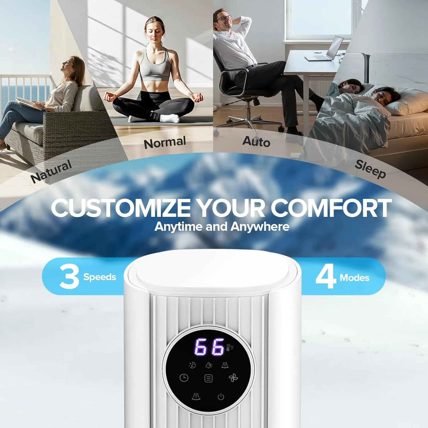 Tower Fan for Bedroom, Standing Bladeless Fan that Blows Cold Air for Home, 85 Oscillating Quiet Cooling Floor Fans with Remote, 12H Timer, 23ft/s Velocity, 3 Speeds, 4 Modes, 36 inch (White)