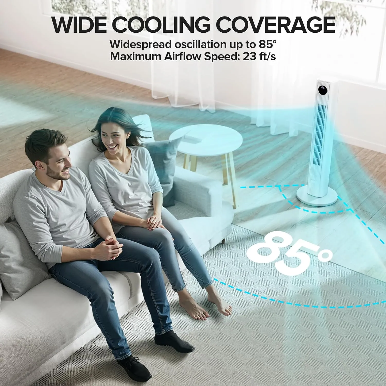 Tower Fan for Bedroom, Standing Bladeless Fan that Blows Cold Air for Home, 85 Oscillating Quiet Cooling Floor Fans with Remote, 12H Timer, 23ft/s Velocity, 3 Speeds, 4 Modes, 36 inch (White)