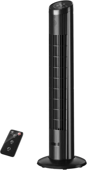 Tower Fan for Bedroom, Voice Contorl Standing Fan with Remote, 25ft/s, 25dB Quiet, 3 Speeds&Modes, 15H Timer, 33" Cooling Fans that Blow Cold Air, Black Tower bladeless fan for modern homes
