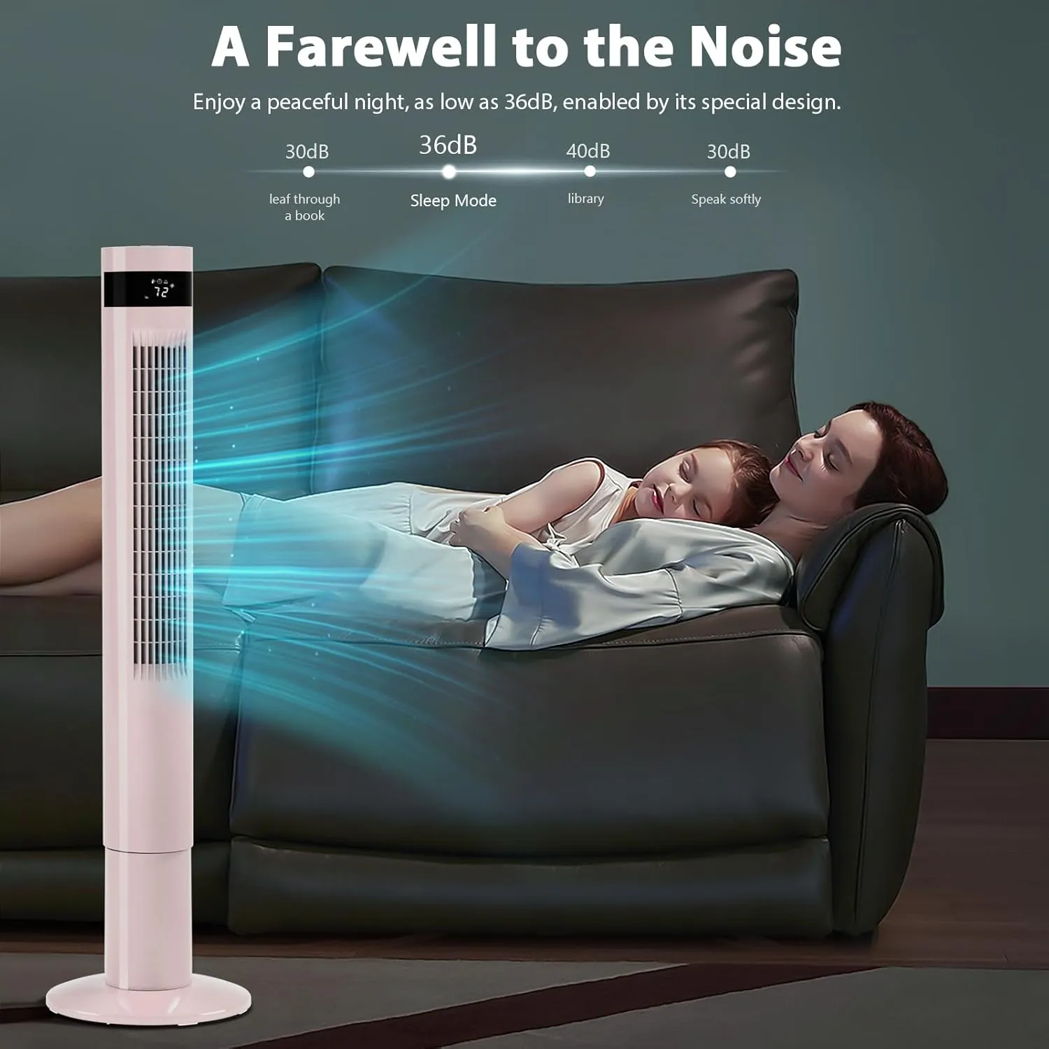 Tower Fan With Remote, Cooling Fans That Blow Cold Air for Home, 85 Oscillating Bladeless Tower Fan with 24ft/s Velocity, 3 Modes, 3 Speeds, 12H Timer (Pink, 43 in)