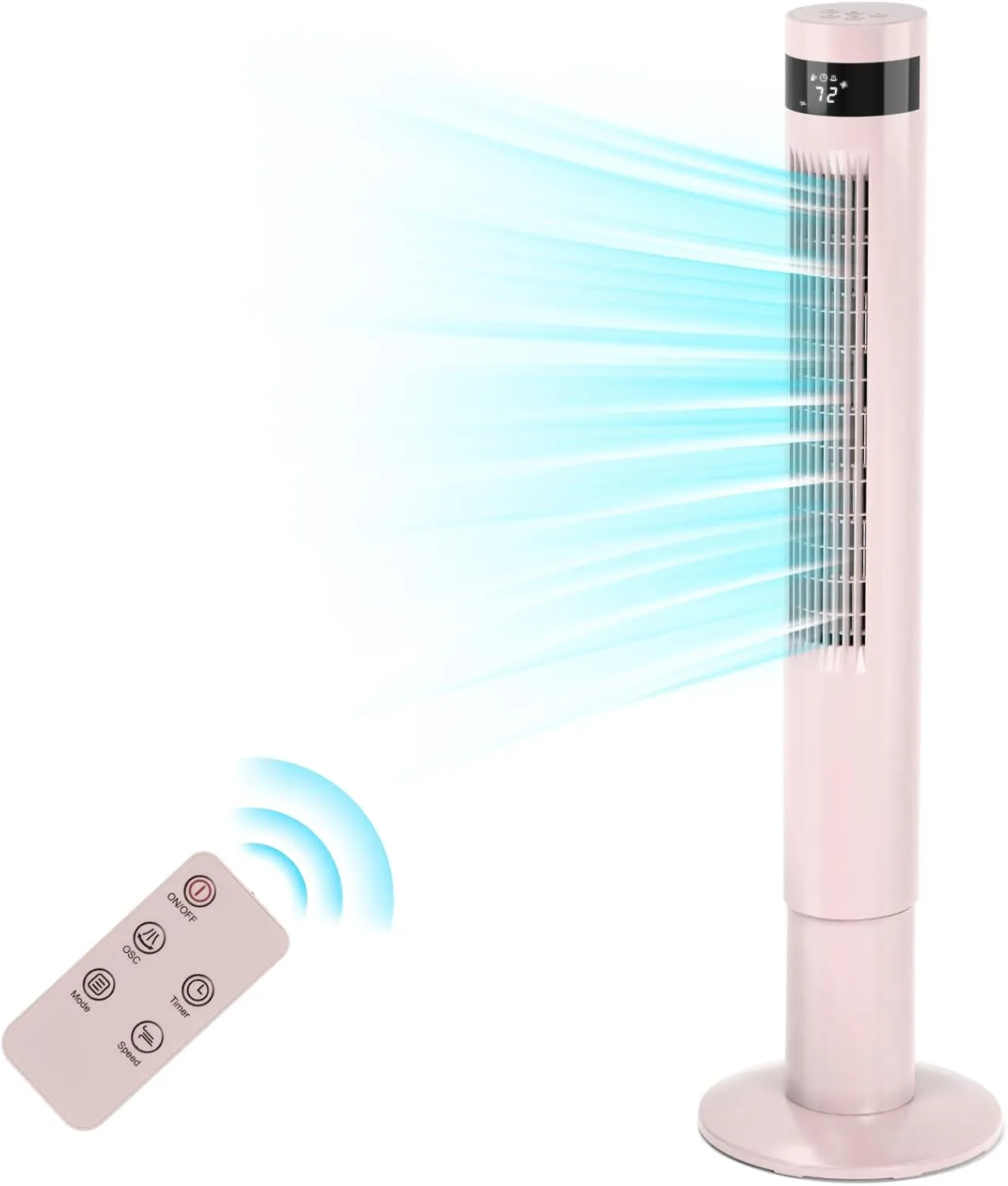 Tower Fan With Remote, Cooling Fans That Blow Cold Air for Home, 85 Oscillating Bladeless Tower Fan with 24ft/s Velocity, 3 Modes, 3 Speeds, 12H Timer (Pink, 43 in)