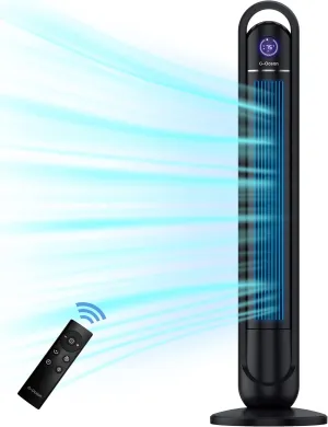 Tower Fan with Remote, G-Ocean 45 Inch Oscillating Fan, Bladeless Fans with 24H Timer, 3 Speeds, 3 Modes, LED Display, Cooling Standing Floor Fan for Bedroom Living Room Home Office, Meteorolite Black Tower bladeless fan for modern homes