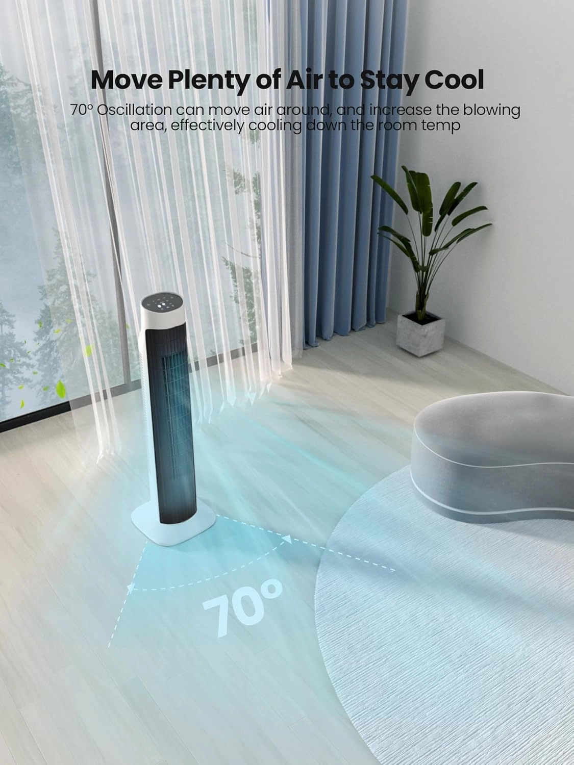 Tower Fan for Bedroom, Fans That Blow Cold Air, 80 Oscillating Fan with Remote, 7.5H Timer, 3 Speeds, Standing Fan Bladeless Fan Cooling Fan for Room Office, Black and White
