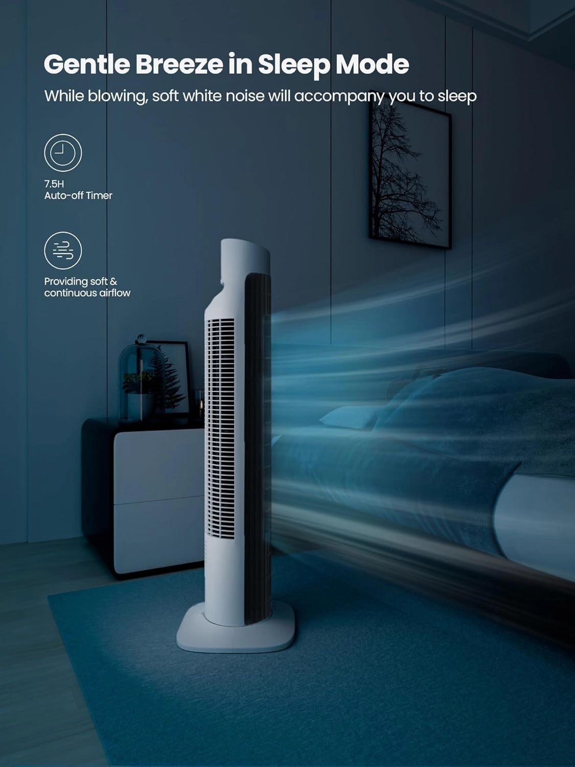 Tower Fan for Bedroom, Fans That Blow Cold Air, 80 Oscillating Fan with Remote, 7.5H Timer, 3 Speeds, Standing Fan Bladeless Fan Cooling Fan for Room Office, Black and White