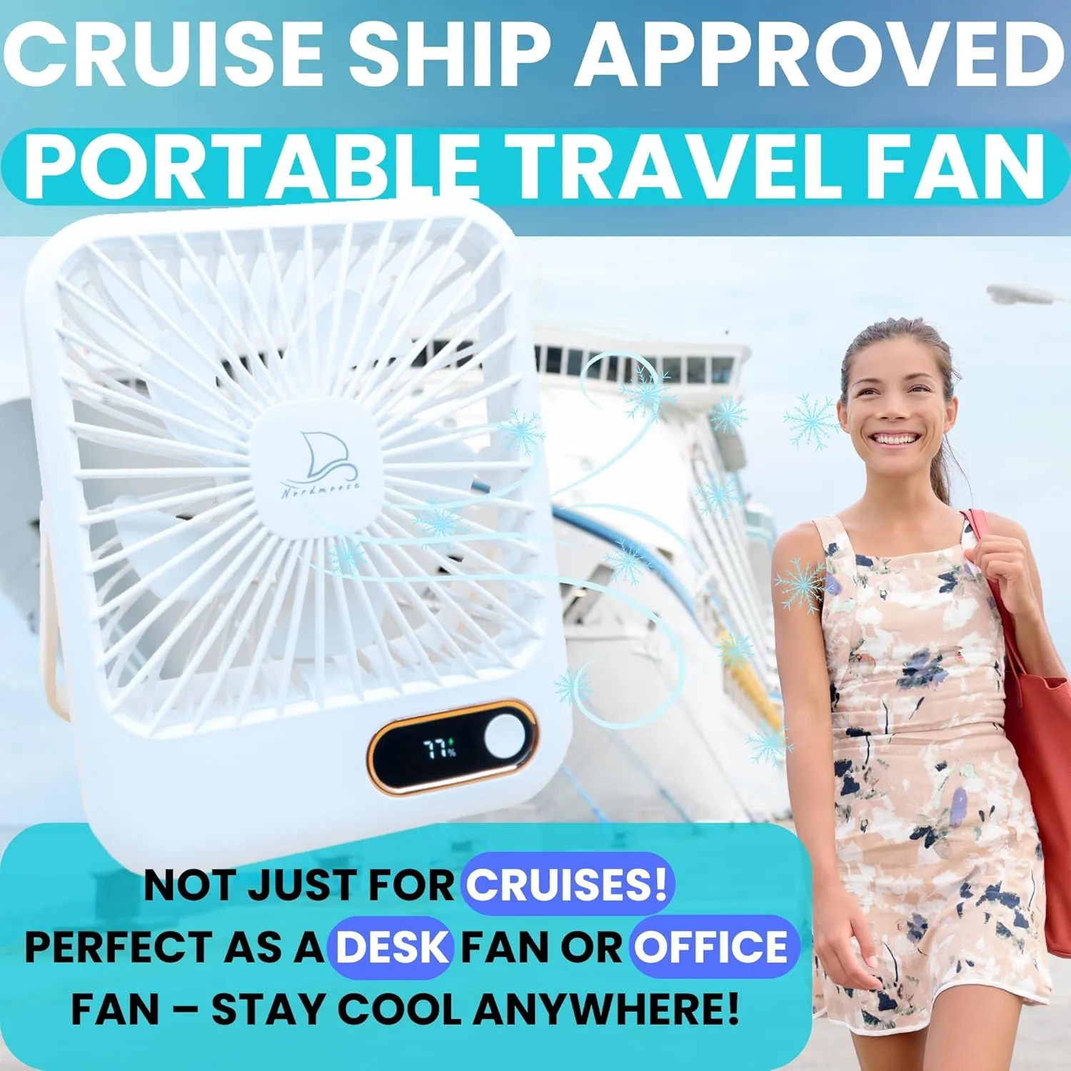 Travel Fan for Sleeping - Up To 16 Hours Battery Life - Small Desk Fan Cruise Ship Approved - Folding & Portable, Plug-In And Battery Powered