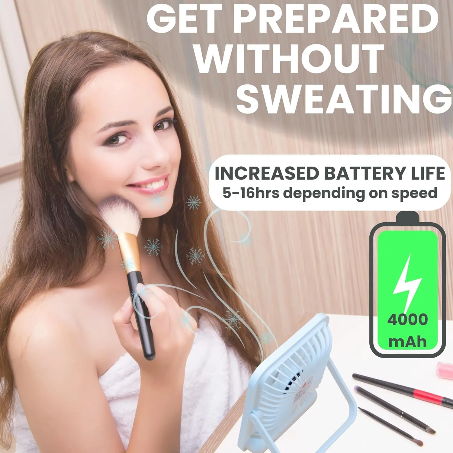 Travel Fan for Sleeping - Up To 16 Hours Battery Life - Small Desk Fan Cruise Ship Approved - Folding & Portable, Plug-In And Battery Powered