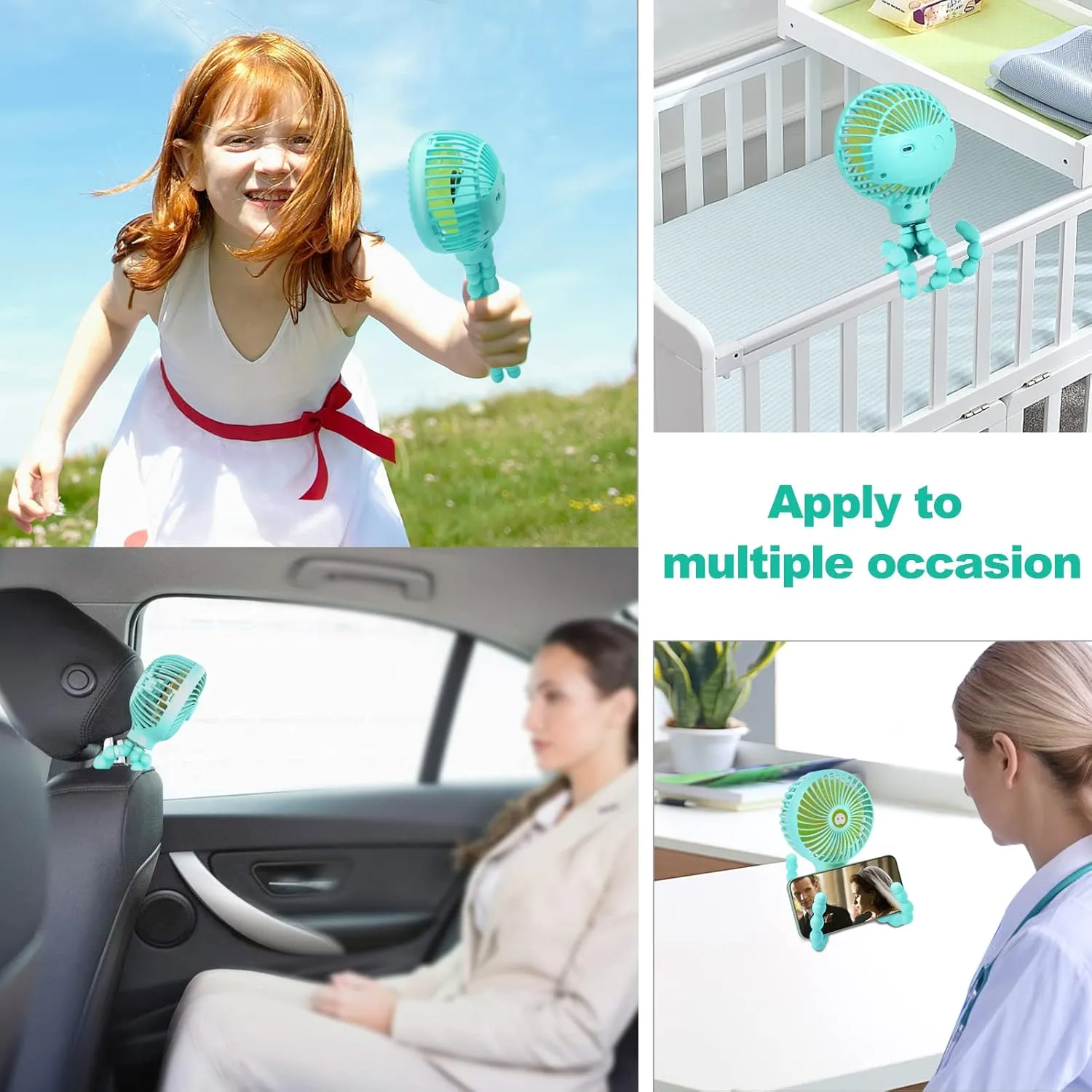 TRELC Mini Stroller Fan, 19H Ultra-long Battery Life, Personal Handheld Clip on Portable Rechargeable Fan with Flexible Tripod, Gift for Children Baby Office Room Car Travel BBQ Gym (Green)