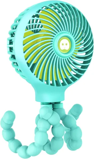 TRELC Mini Stroller Fan, 19H Ultra-long Battery Life, Personal Handheld Clip on Portable Rechargeable Fan with Flexible Tripod, Gift for Children Baby Office Room Car Travel BBQ Gym (Green) Rear-mounted fan for childrens safety