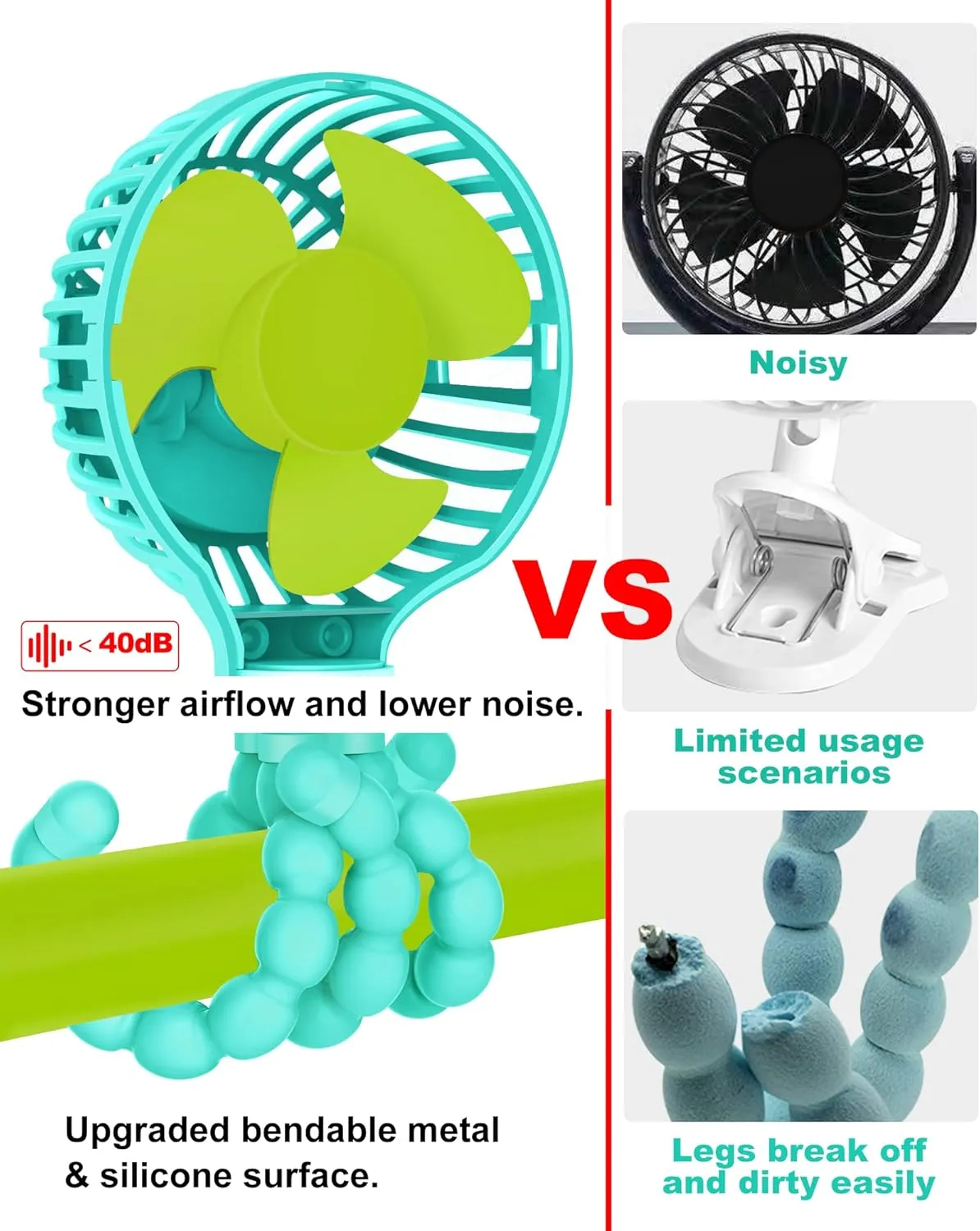 TRELC Mini Stroller Fan, 19H Ultra-long Battery Life, Personal Handheld Clip on Portable Rechargeable Fan with Flexible Tripod, Gift for Children Baby Office Room Car Travel BBQ Gym (Green)