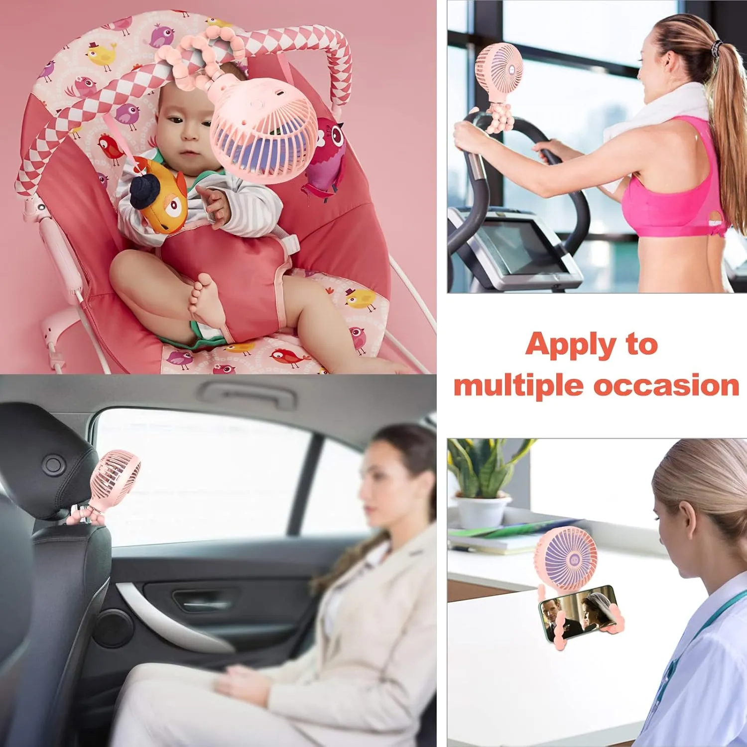 TRELC Mini Stroller Fan, 19H Ultra-long Battery Life, Personal Handheld Clip on Portable Rechargeable Fan with Flexible Tripod, Gift for Children Baby Office Room Car Travel BBQ Gym (Pink)