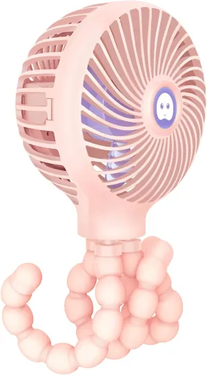 TRELC Mini Stroller Fan, 19H Ultra-long Battery Life, Personal Handheld Clip on Portable Rechargeable Fan with Flexible Tripod, Gift for Children Baby Office Room Car Travel BBQ Gym (Pink) Rear-mounted fan for childrens safety