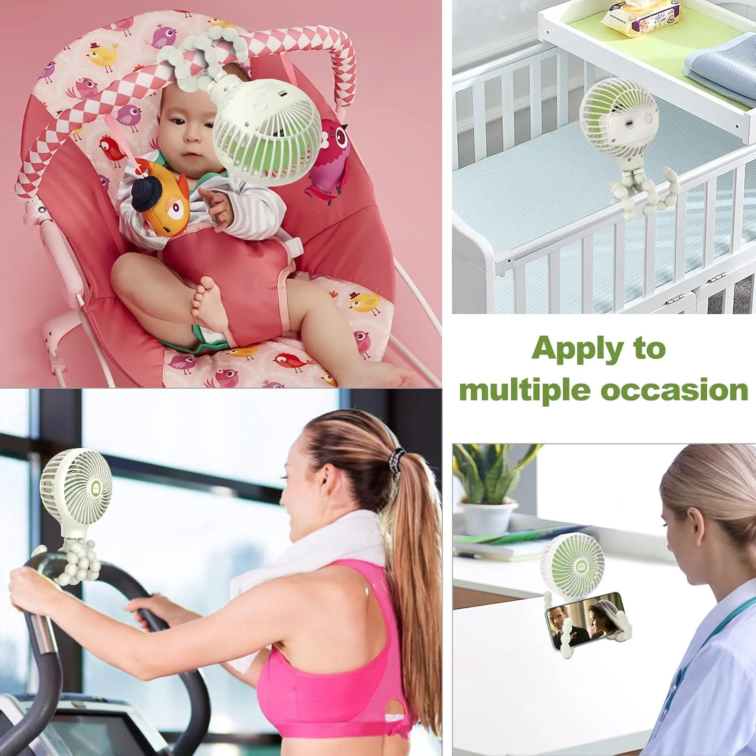 TRELC Mini Stroller Fan, 19H Ultra-long Battery Life, Personal Handheld Clip on Portable Rechargeable Fan with Flexible Tripod, Gift for Children Baby Office Room Car Travel BBQ Gym (White)