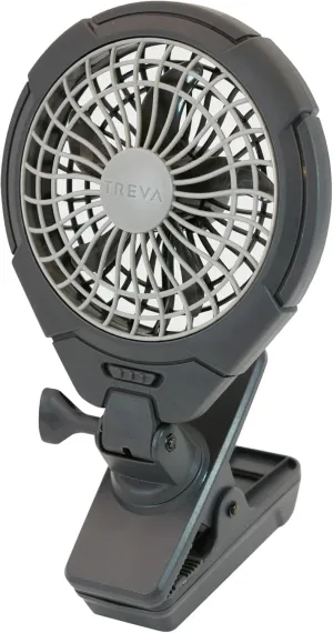 Treva 5 Inch Two Speed Battery & USB Powered Clip On Fan - Slim and Portable Cooling Travel Fan with USB - Gray Battery-powered portable fan