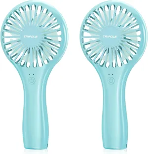 TriPole 2 Pack Handheld Mini Portable Fans Blue, Rechargeable Battery Operated Small Fan for Outdoor Travel Kids Trip, Cute Design Powerful Personal Lash Dryer for Makeup Eyelash Extensions Mini handheld fan for personal cooling