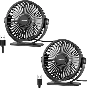 TriPole Desk Fan 2 Pack Black USB Powered Small Portable Fan, 3 Speeds Adjustable Strong Breeze Mini Personal Fan, 360 Rotation Quiet Plug In USB Fan for Desktop Bedroom Office Table Travel, 4.5in USB desktop fan for workspace