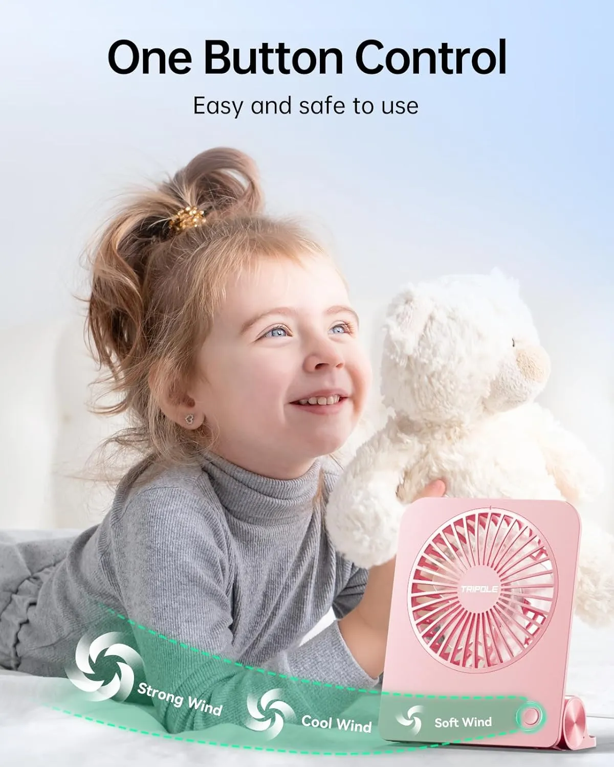 TriPole Desk Fan Small Portable Fan 2000 mAh Rechargeable Battery Ultra Quiet 4.5 Inch Mini Travel Fan with 180 Tilt Folding and 3 Speeds Adjustable for Home Office Desktop Pink