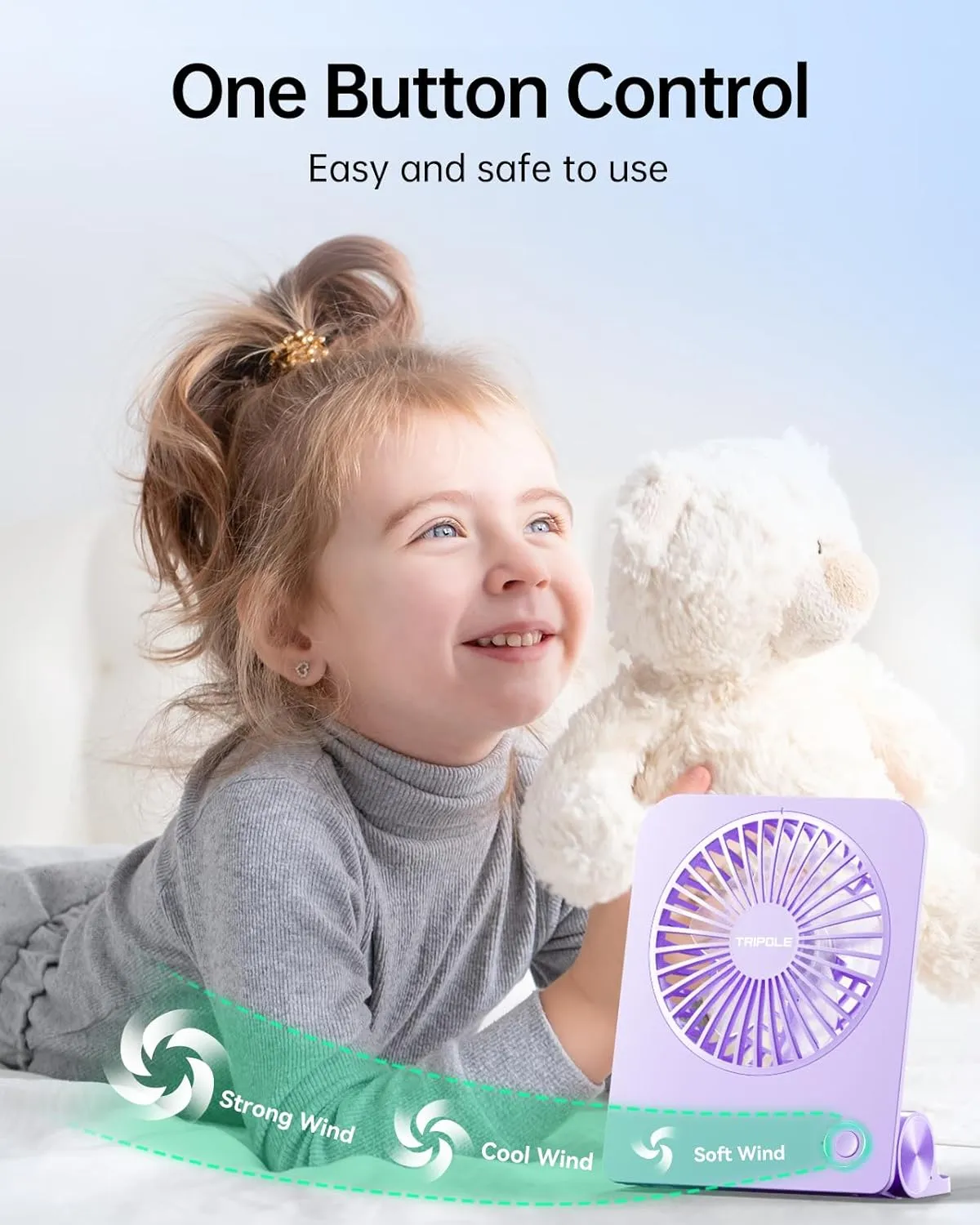 TriPole Desk Fan Small Portable Fan 2000 mAh Rechargeable Battery Ultra Quiet 4.5 Inch Mini Travel Fan with 180 Tilt Folding and 3 Speeds Adjustable for Home Office Desktop Purple