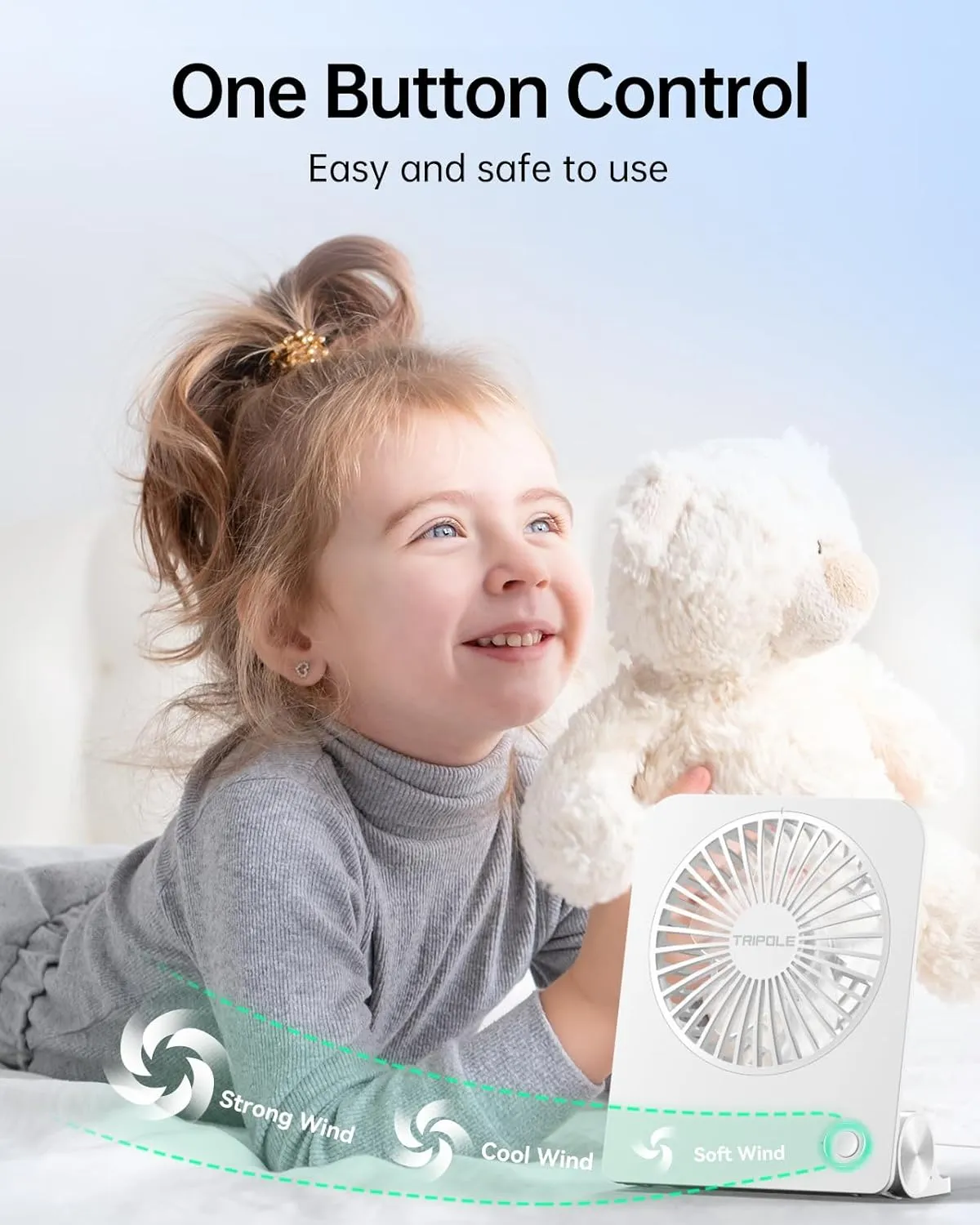 TriPole Desk Fan Small Portable Fan 2000 mAh Rechargeable Battery Ultra Quiet 4.5 Inch Mini Travel Fan with 180 Tilt Folding and 3 Speeds Adjustable for Home Office Desktop White