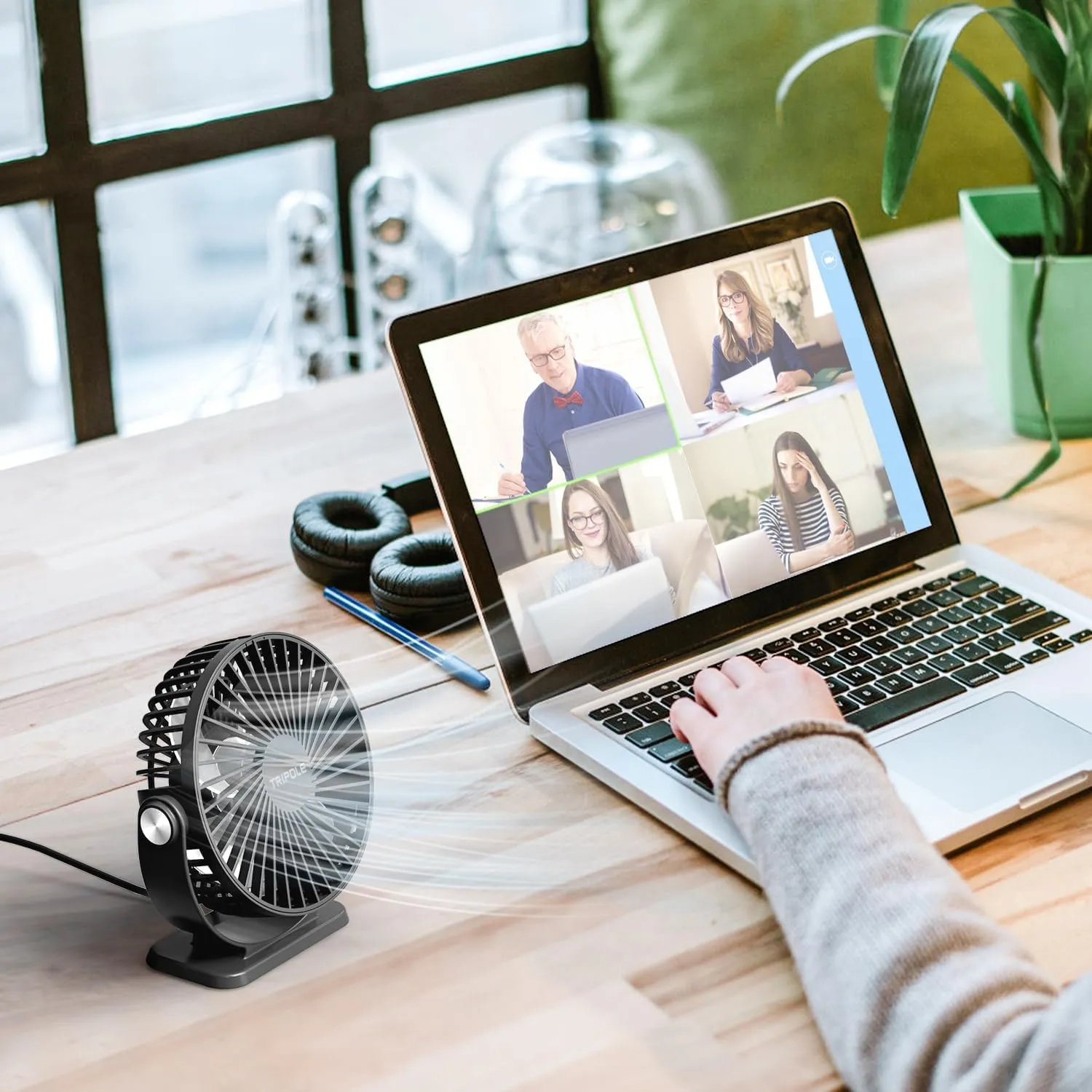 TriPole Desk Fan USB Powered 2 Pack Black Small Portable Fan, 3 Speeds Strong Airflow Mini Fan 360Rotation Personal Fan 5.1 Inch Table Fan for Home Office Bedroom Desktop Travel, 4.9ft Cable