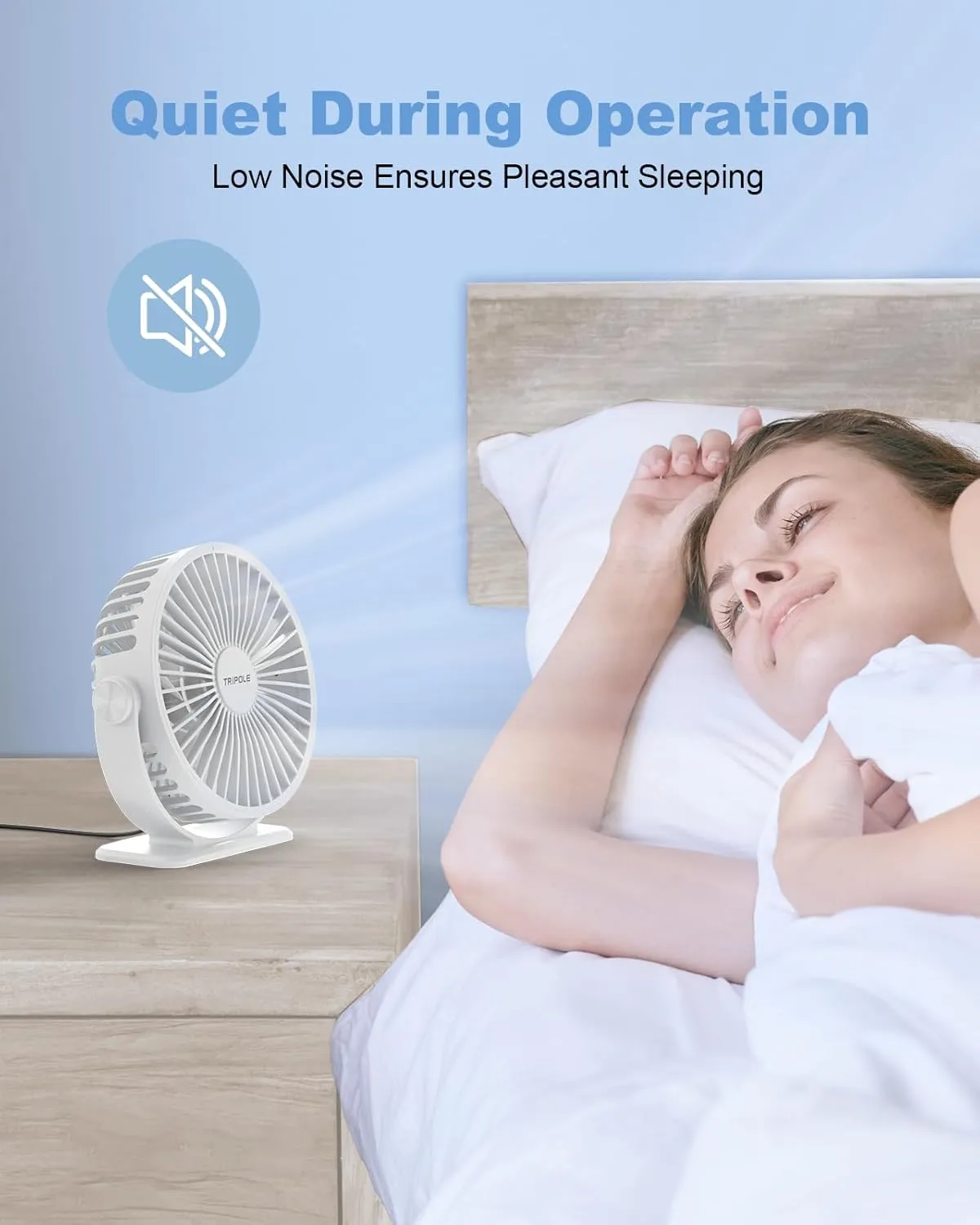 TriPole Desk Fan USB Powered Mini Portable Fan, 3 Speeds Adjustable Strong Breeze Personal Desktop Fan, 360 Rotation Quiet Plug In USB Fan for Bedroom Office Table Travel Cruise, White, 4.9ft Cable