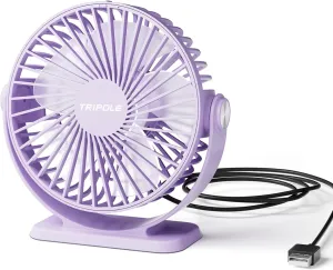 TriPole Desk Fan USB Powered Mini Portable Fan 3 Speeds Strong Airflow Small USB Fans 360Rotation Personal Travel Fan 5.1 Inch for Home Office Table Bedroom Bedside Desktop, Purple, 4.9ft Cable USB desktop fan for workspace