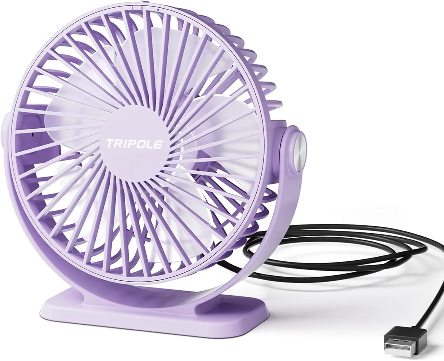 TriPole Desk Fan USB Powered Mini Portable Fan 3 Speeds Strong Airflow Small USB Fans 360Rotation Personal Travel Fan 5.1 Inch for Home Office Table Bedroom Bedside Desktop, Purple, 4.9ft Cable USB desktop fan for workspace