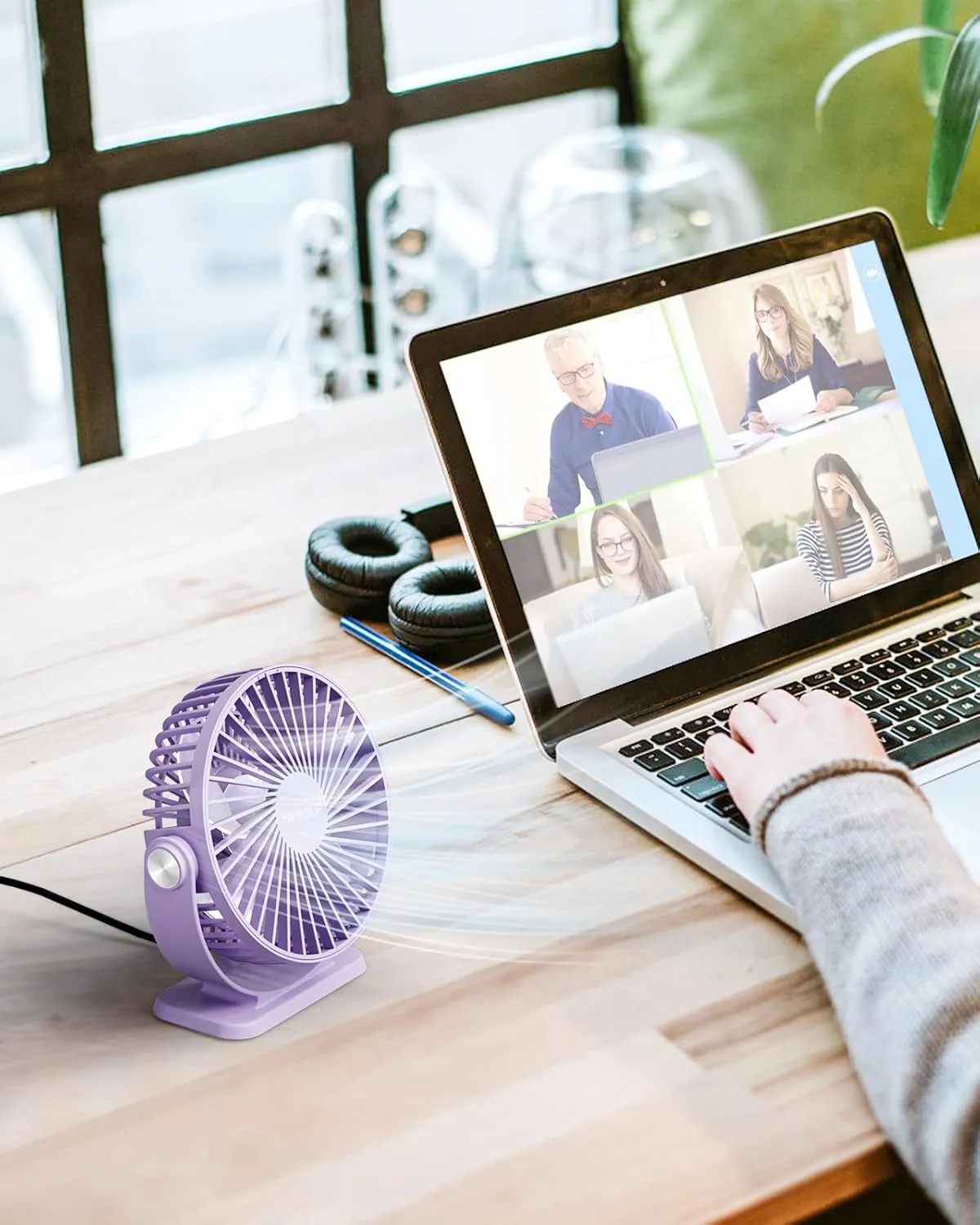 TriPole Desk Fan USB Powered Mini Portable Fan 3 Speeds Strong Airflow Small USB Fans 360Rotation Personal Travel Fan 5.1 Inch for Home Office Table Bedroom Bedside Desktop, Purple, 4.9ft Cable