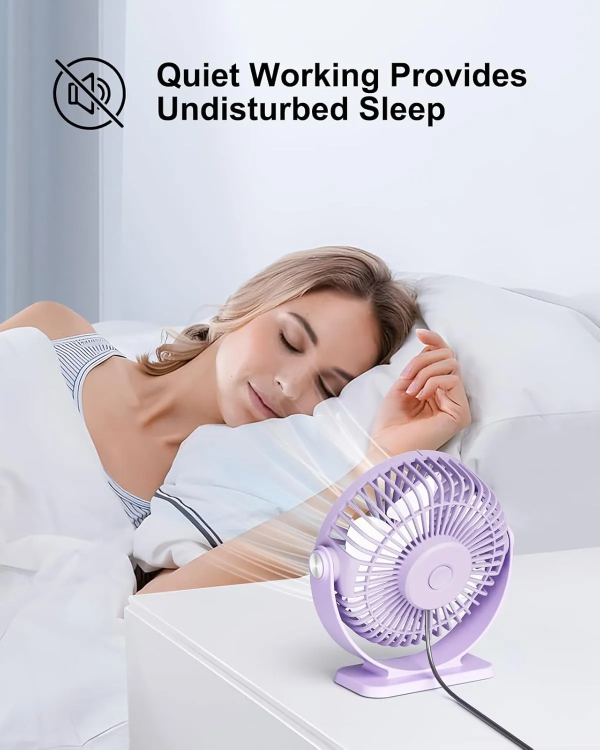 TriPole Desk Fan USB Powered Mini Portable Fan 3 Speeds Strong Airflow Small USB Fans 360Rotation Personal Travel Fan 5.1 Inch for Home Office Table Bedroom Bedside Desktop, Purple, 4.9ft Cable