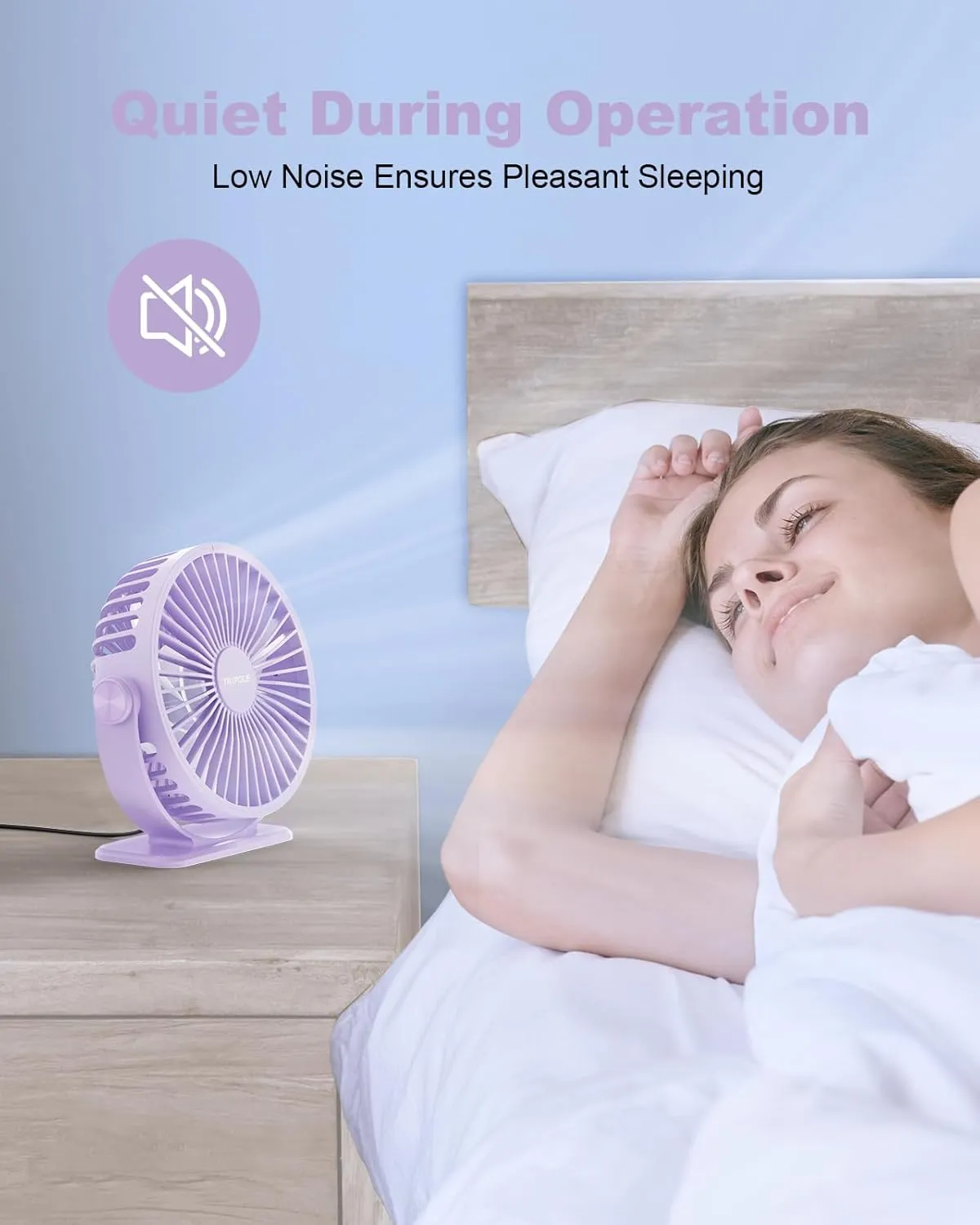 TriPole Desk Fan USB Powered Small Portable Fan, 3 Speeds Adjustable Strong Breeze Mini Personal Fan, 360 Rotation Quiet Plug In USB Fan for Desktop Bedroom Office Table Travel, Purple, 4.9ft Cable
