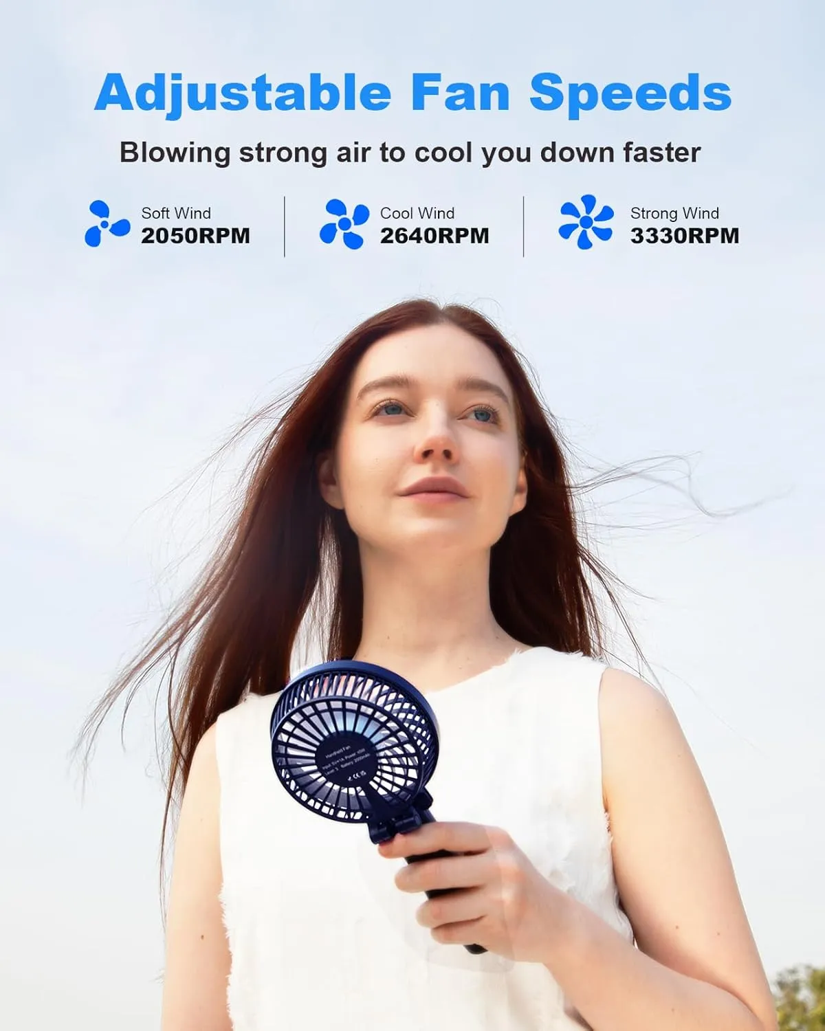 TriPole Handheld Fan Foldable Mini Portable Fan, 3 Speeds Small Personal Rechargeable USB Desk Fans, Powerful Hand Held Fans Battery Operated for Travel Outdoor Beach Makeup, Navy Blue, 4.2 Cover
